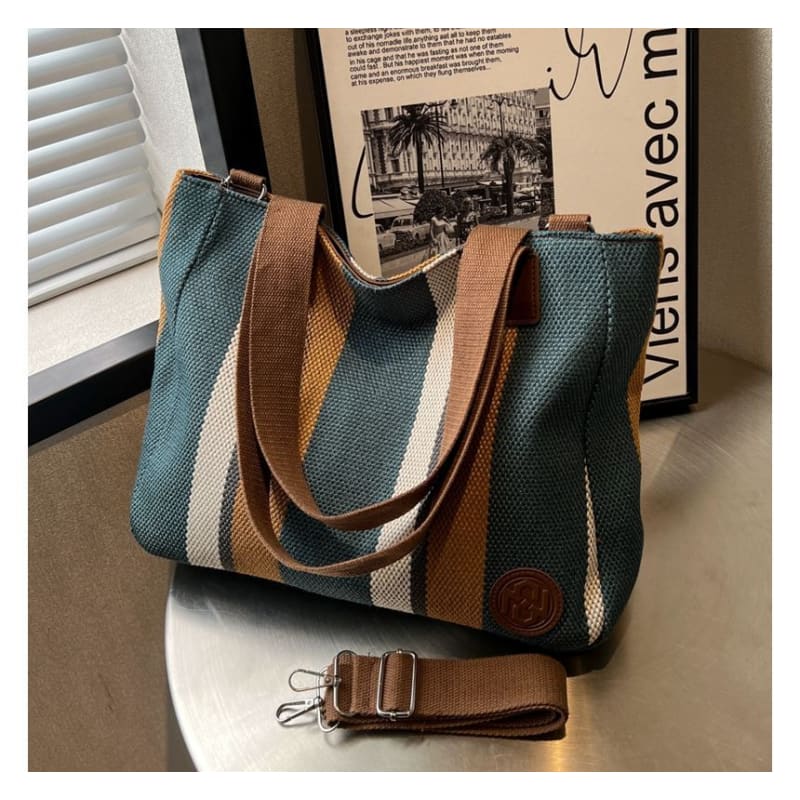 Striped Canvas Tote Bag