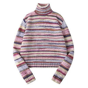 Striped Colorful Turtleneck Sweater - S / Pink - Sweater