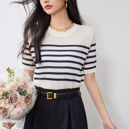 Striped Crew Neck Short Sleeve T Egirldoll