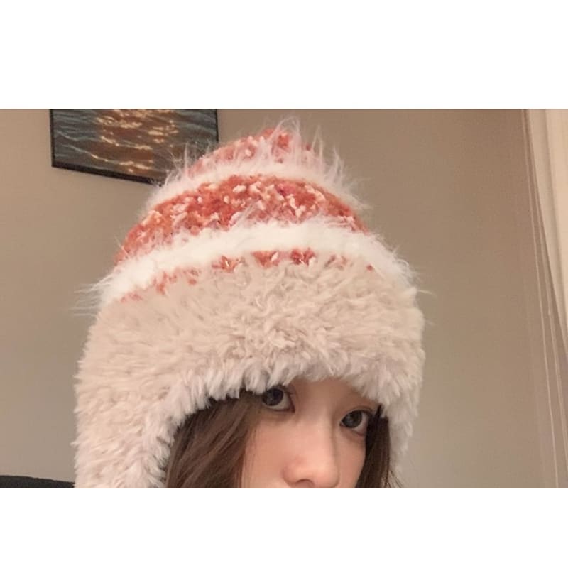 Striped Fleece Knit Trapper Hat