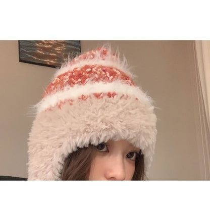 Striped Fleece Knit Trapper Hat