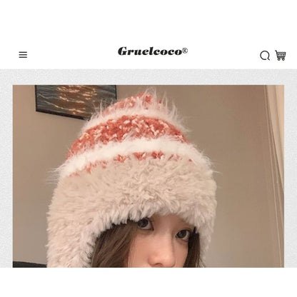 Striped Fleece Knit Trapper Hat