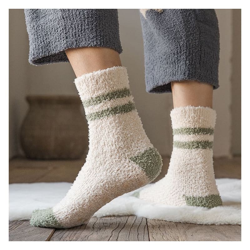 Striped Fleece Short Socks Set