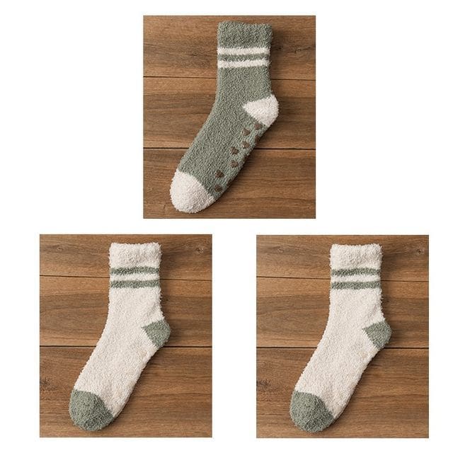 Striped Fleece Short Socks Set - Set of 3 Pairs - 1 Pair