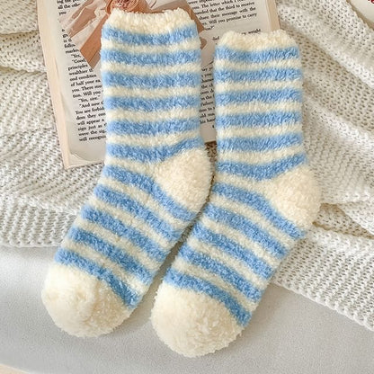 Striped Fleece Socks / Set - Set of 2 Pair - Dark Blue