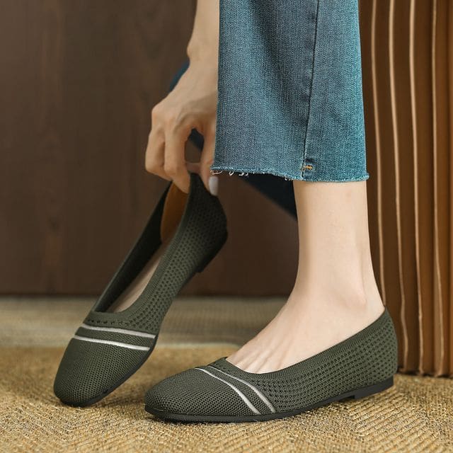 Striped Knit Flats - Green / 34