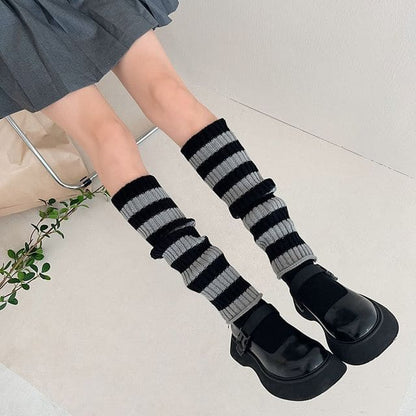 Striped Leg Warmers - Gray / One Size