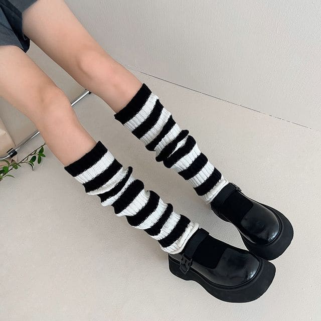 Striped Leg Warmers - White / One Size