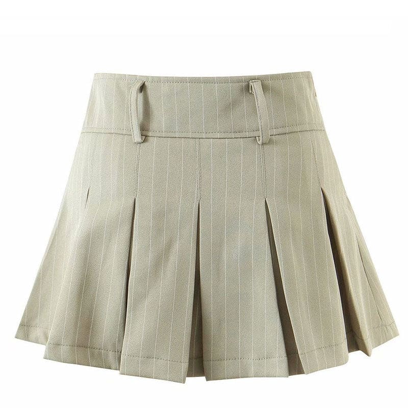 Striped Pleated Skirt - S / Beige - Skirt