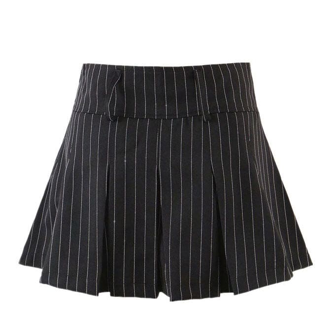 Striped Pleated Skirt - S / Black - Skirt