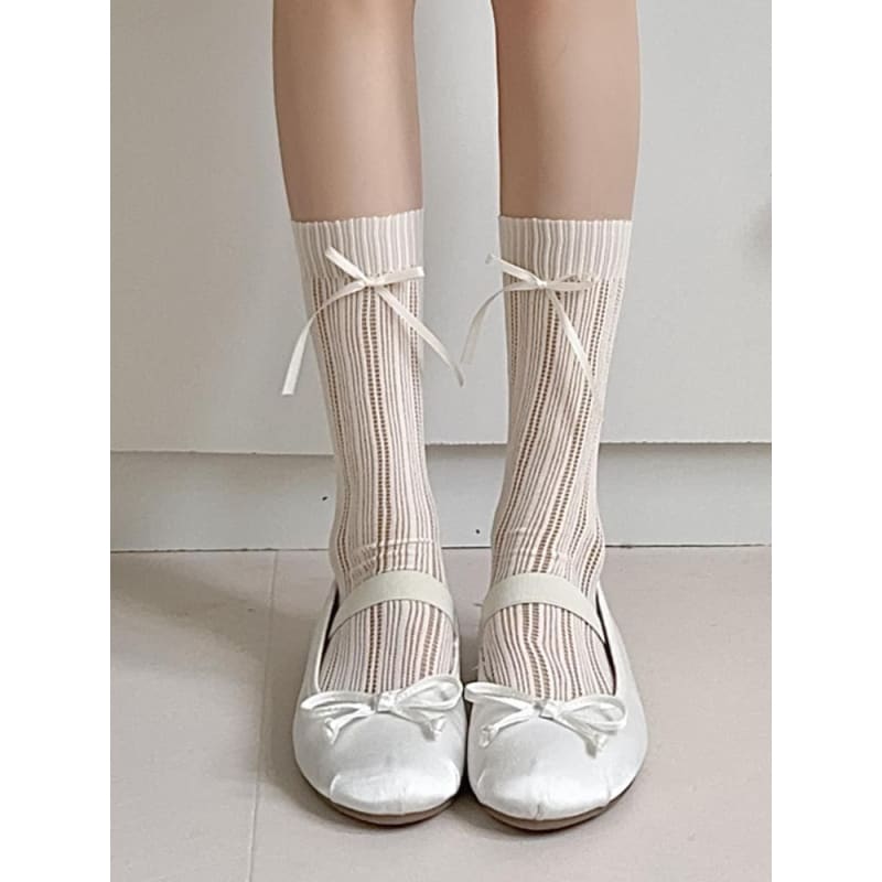 Striped Pointelle Knit Socks / Set