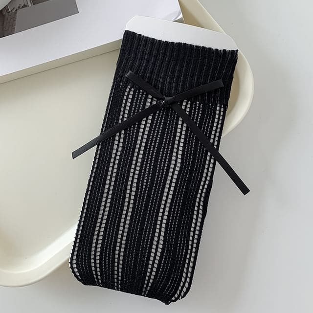 Striped Pointelle Knit Socks / Set - Black / One Size