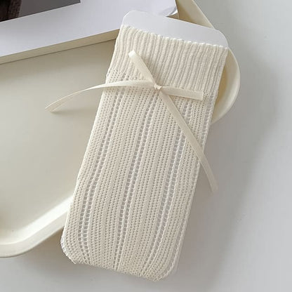 Striped Pointelle Knit Socks / Set - Milky White / One Size