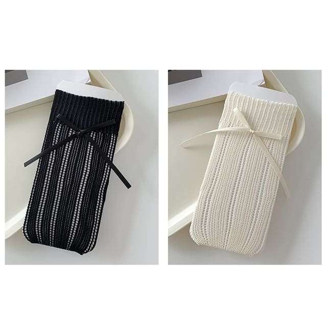 Striped Pointelle Knit Socks / Set - Set of 2 Pairs - Black