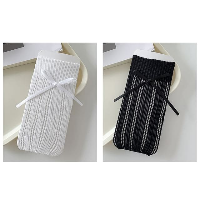 Striped Pointelle Knit Socks / Set - Set of 2 Pairs - Black