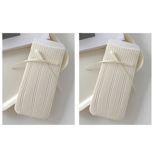 Striped Pointelle Knit Socks / Set - Set of 2 Pairs - Milky