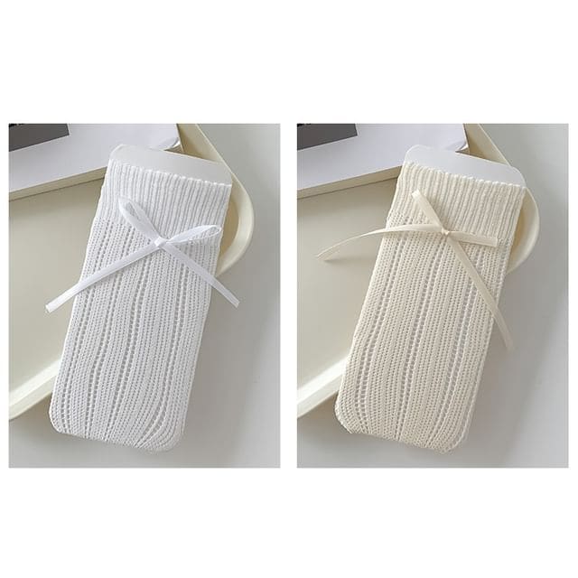 Striped Pointelle Knit Socks / Set - Set of 2 Pairs - White