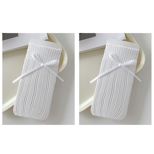 Striped Pointelle Knit Socks / Set - Set of 2 Pairs - White