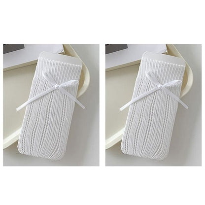 Striped Pointelle Knit Socks / Set - Set of 2 Pairs - White