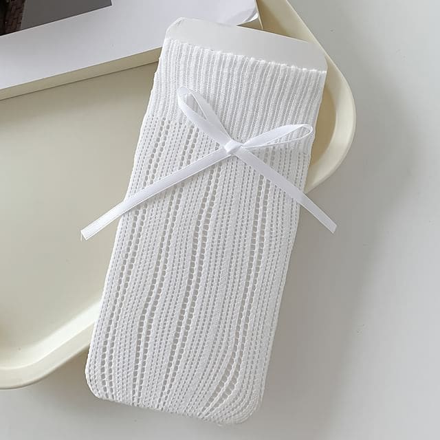 Striped Pointelle Knit Socks / Set - White / One Size