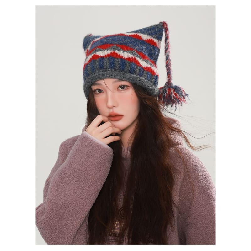 Striped Pom Pom Beanie