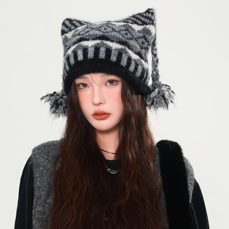 Striped Pom Pom Beanie