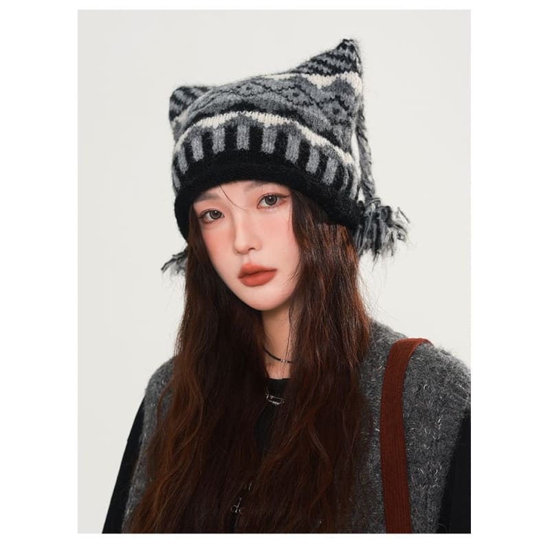 Striped Pom Pom Beanie