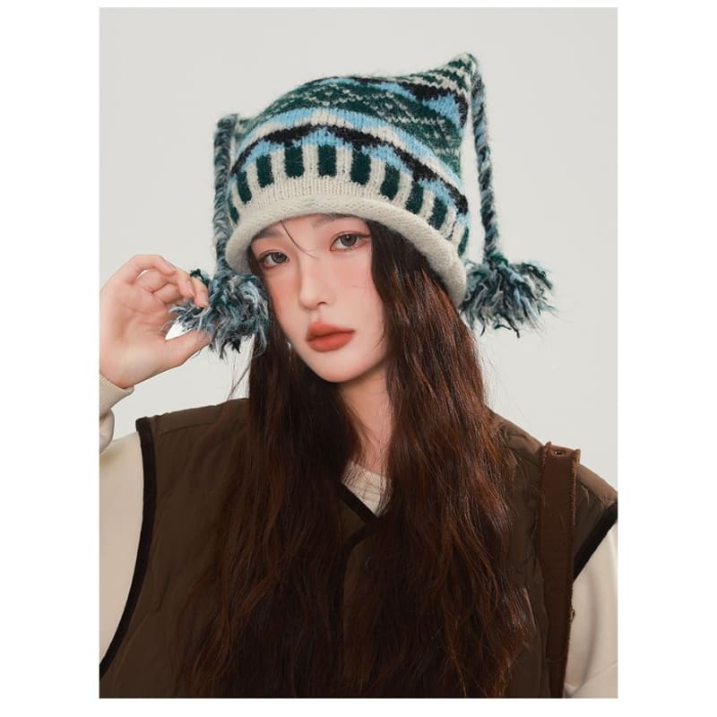 Striped Pom Pom Beanie