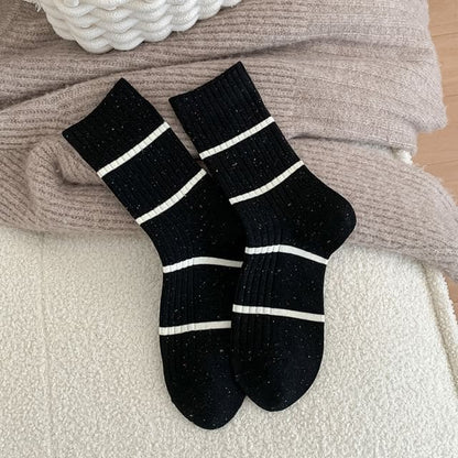 Striped Ribbed Socks - Striped - Black / One Size