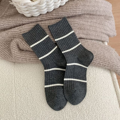 Striped Ribbed Socks - Striped - Dark Gray / One Size