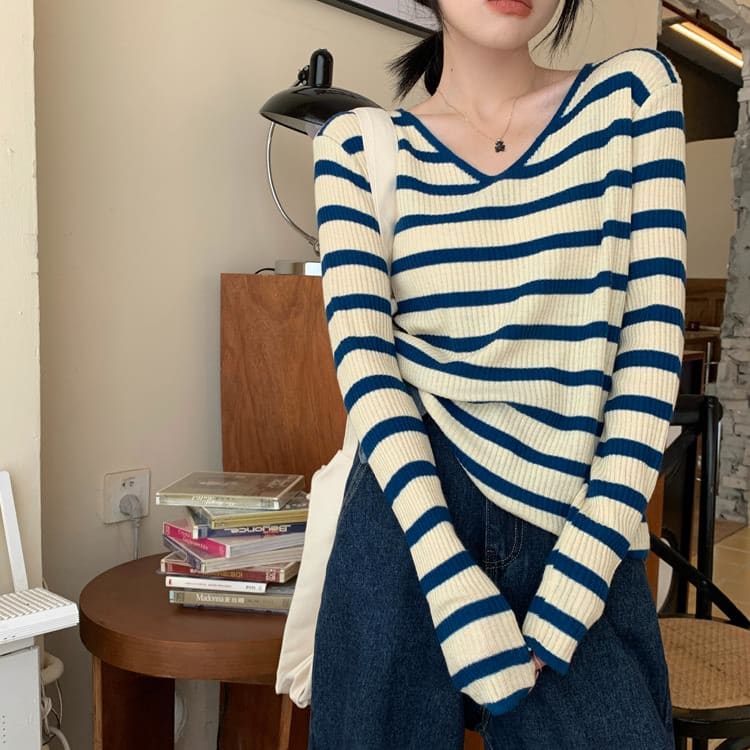 Striped Ribbed Top - Tops