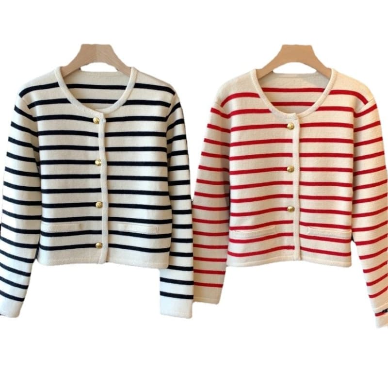 Striped Round-Neck Cardigan