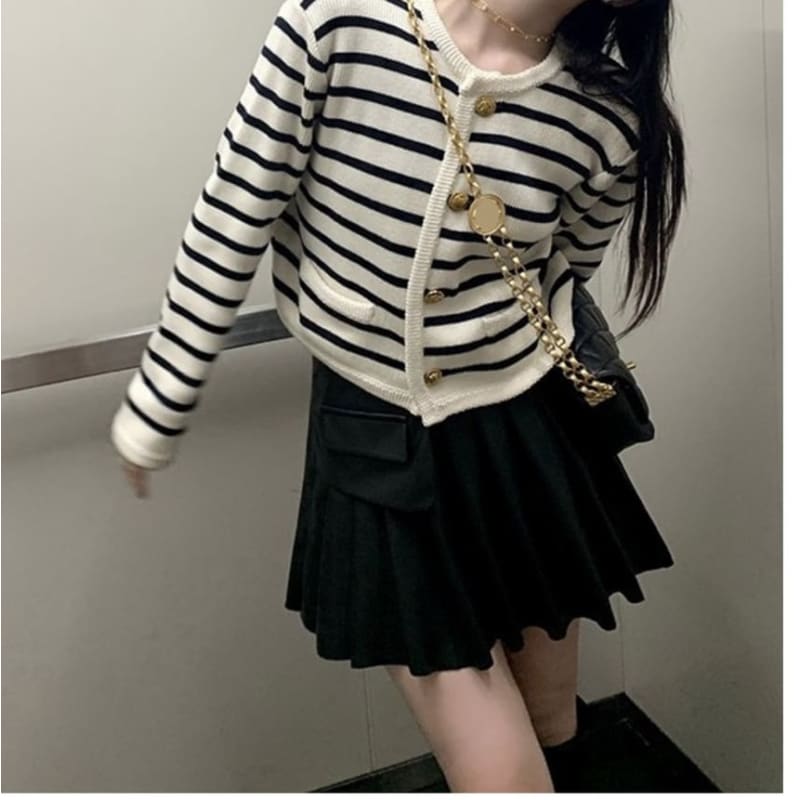 Striped Round-Neck Cardigan