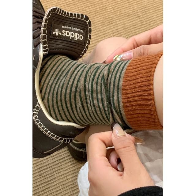 Striped Sock / Set - Set of 2 Pairs - Khaki / One Size