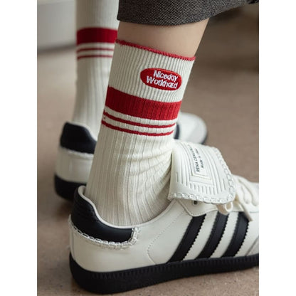 Striped Socks / Letter Embroidered Socks / Set