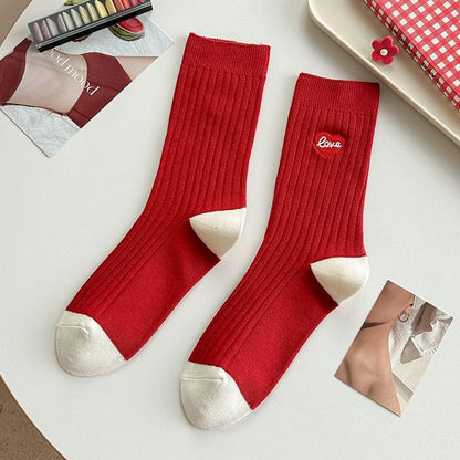 Striped Socks / Letter Embroidered Socks / Set