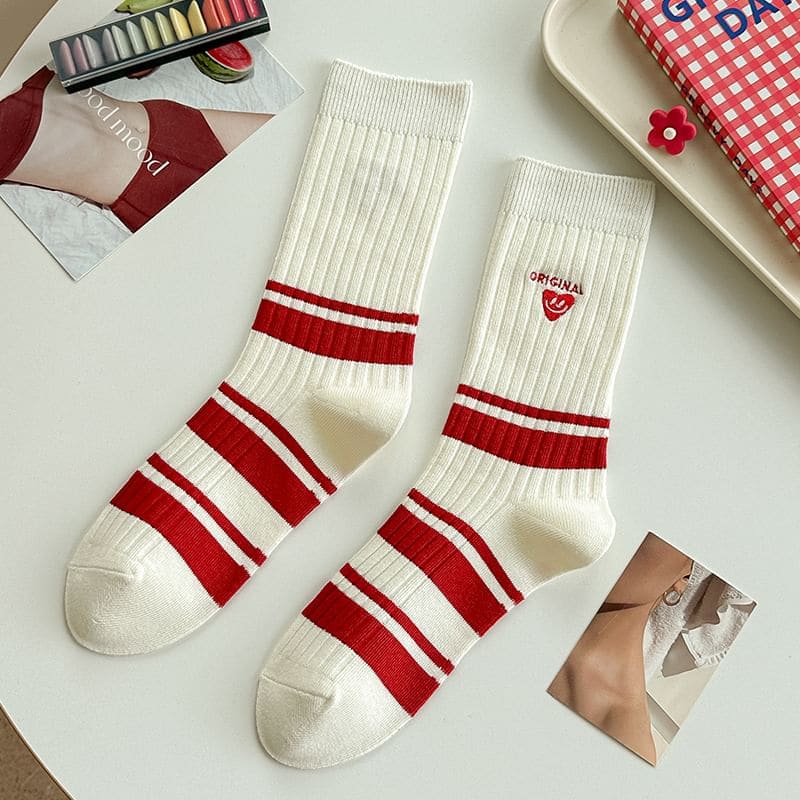 Striped Socks / Letter Embroidered Socks / Set