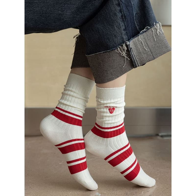 Striped Socks / Letter Embroidered Socks / Set