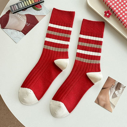 Striped Socks / Letter Embroidered Socks / Set