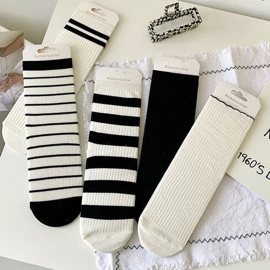 Striped Socks / Plain Socks / Contrast Trim Socks - Socks