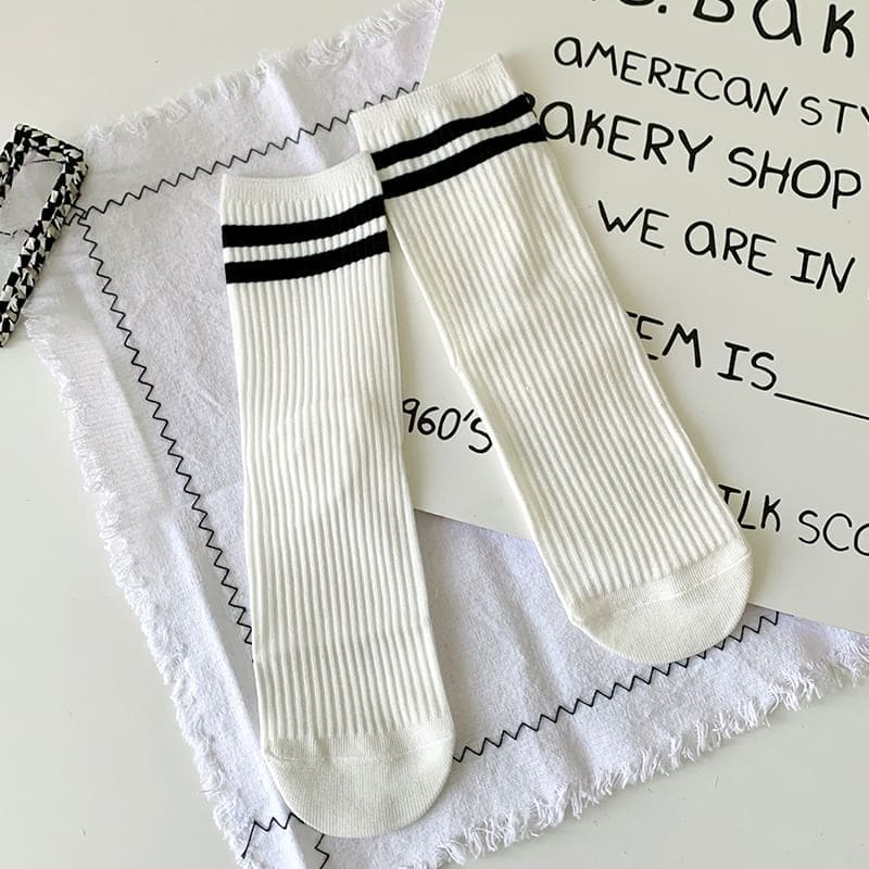 Striped Socks / Plain Socks / Contrast Trim Socks - Socks