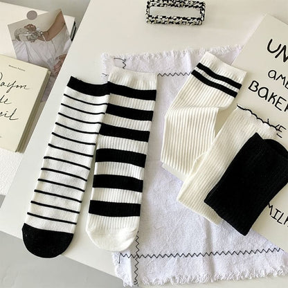 Striped Socks / Plain Socks / Contrast Trim Socks - Socks