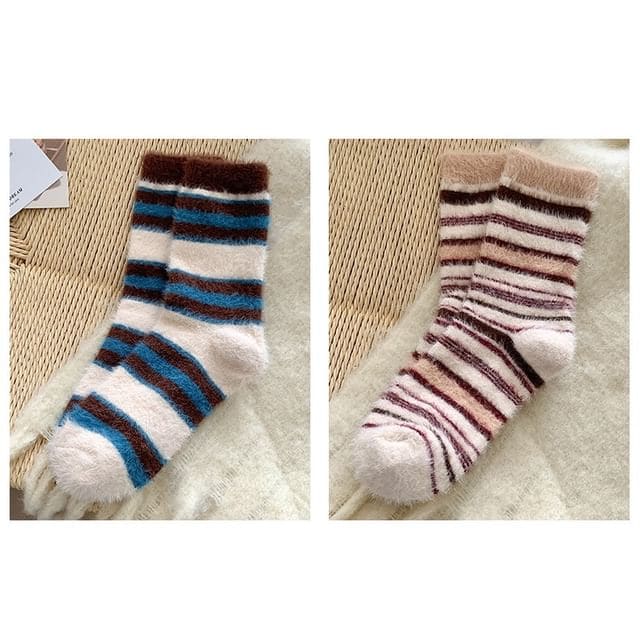 Striped Socks / Set - Set of 2 Pair - Blue & Khaki