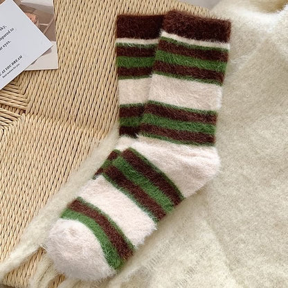 Striped Socks / Set - Set of 2 Pair - Green / One Size