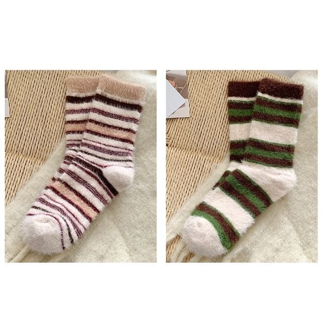 Striped Socks / Set - Set of 2 Pair - Khaki & Green