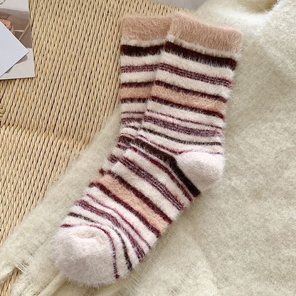 Striped Socks / Set - Set of 2 Pair - Khaki / One Size