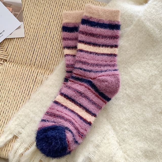 Striped Socks / Set - Set of 2 Pair - Purple / One Size