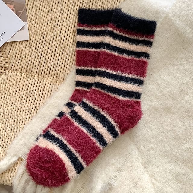 Striped Socks / Set - Set of 2 Pair - Wine Red / One Size