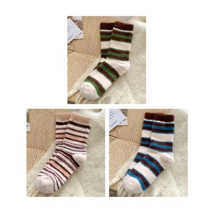 Striped Socks / Set - Set of 3 Pair - Green & Khaki & Blue