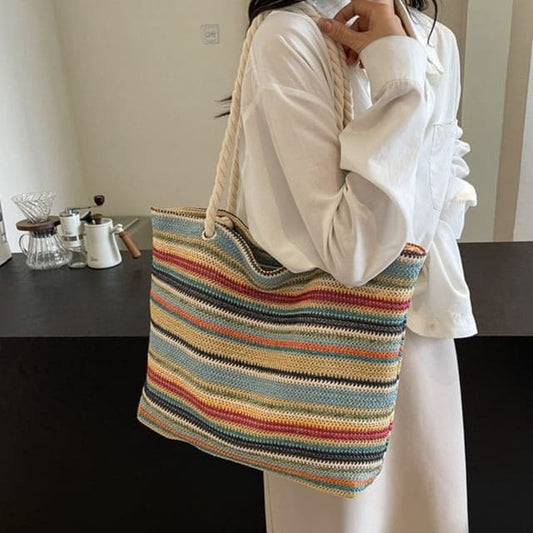 Striped Straw Tote Bag